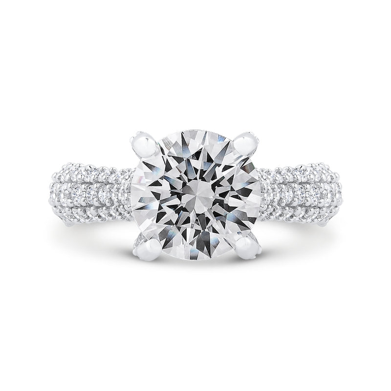 Shah Luxury 14K White Gold Round Cut Diamond Euro Shank Engagement Ring (With Center)