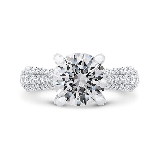 Shah Luxury 14K White Gold Round Cut Diamond Euro Shank Engagement Ring (With Center)