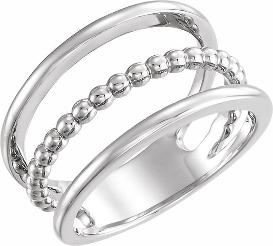 14K White Beaded Negative Space Ring