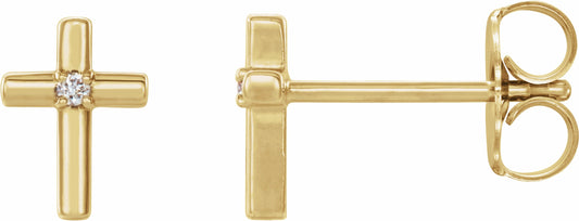 14K Yellow .01 CTW Diamond Cross Earrings