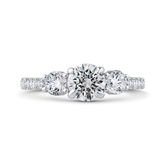 Shah Luxury 14K White Gold Round Diamond Three-Stone Plus Engagement Ring with Round Shank (Semi-Mount)