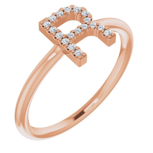 14K Rose .08 CTW Diamond Initial R Ring