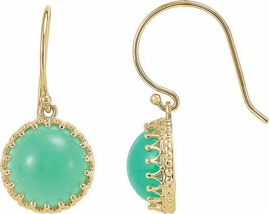 14K Yellow 10 mm Chrysoprase Dangle Earrings