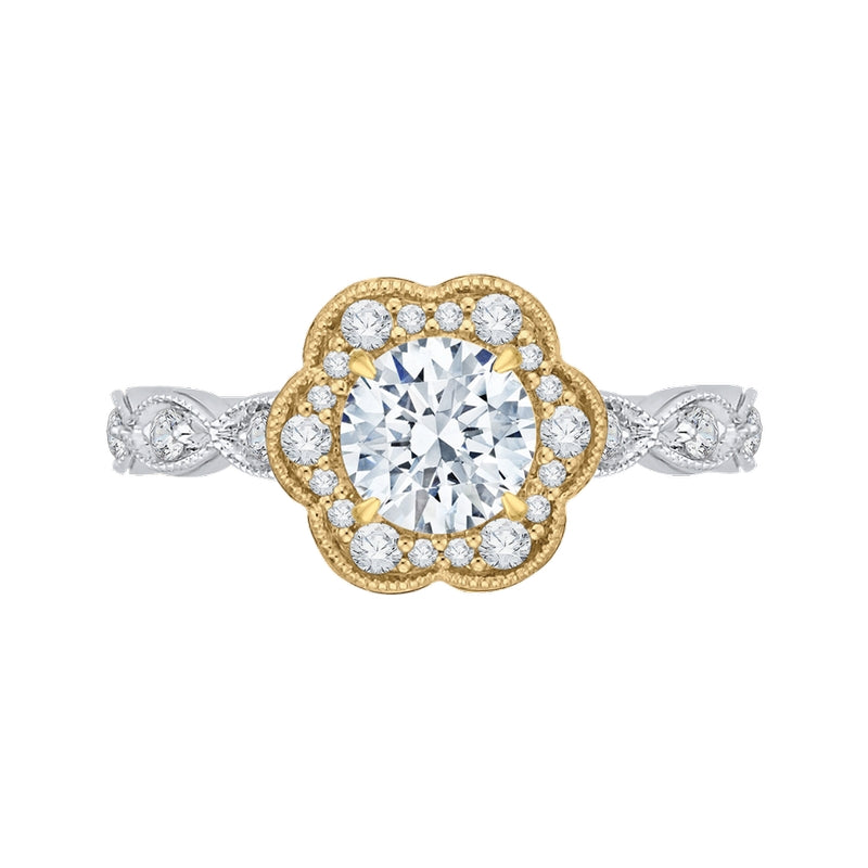 Shah Luxury 14K Tow-Tone Gold Round Cut Diamond Floral Halo Engagement Ring (Semi-Mount)