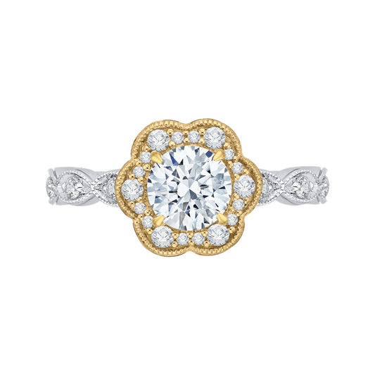 Shah Luxury 14K Tow-Tone Gold Round Cut Diamond Floral Halo Engagement Ring (Semi-Mount)
