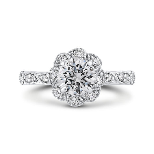 Shah Luxury 14K Two-Tone Gold Round Diamond Floral Halo Engagement Ring (Semi-Mount)