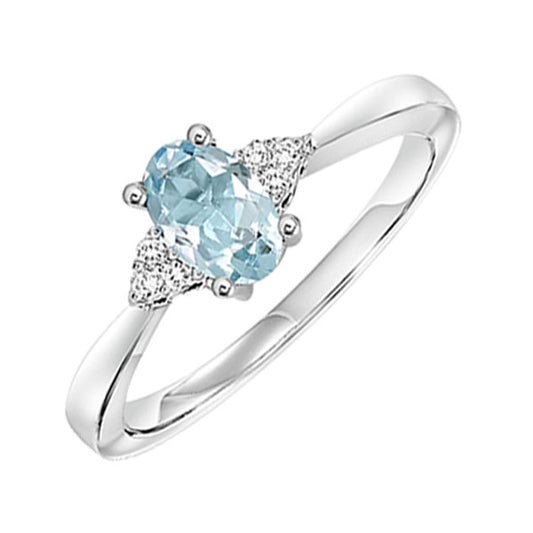 Gems One 10Kt White Gold Diamond (1/20Ctw) & Aquamarine (3/8 Ctw) Ring