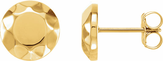 14K Yellow Faceted Design Circle Earrings