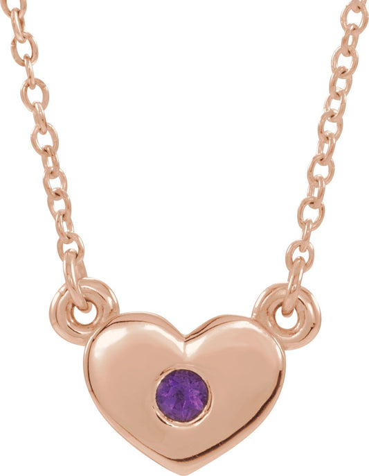 14K Rose Amethyst Heart 16 Necklace