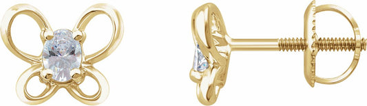 14K Yellow 4x3 mm Oval April Youth Butterfly Birthstone Earrings