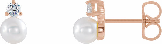 14K Rose Freshwater Cultured Pearl & 1/8 CTW Diamond Earrings