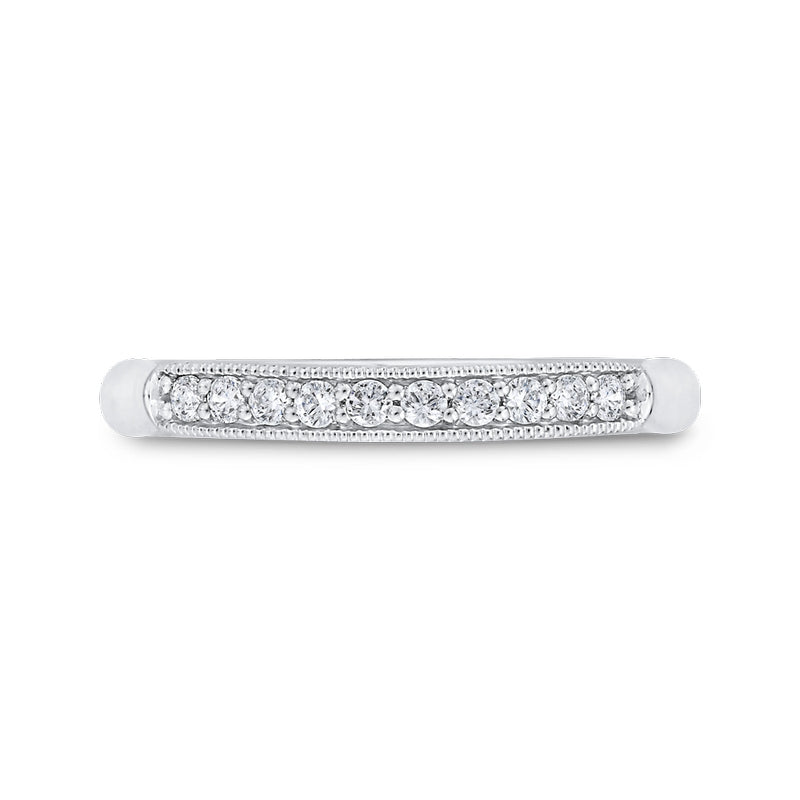 Shah Luxury 14K White Gold Diamond Wedding Band with Milgrain