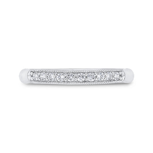 Shah Luxury 14K White Gold Diamond Wedding Band with Milgrain