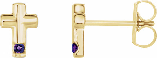 14K Yellow Amethyst Cross Earrings