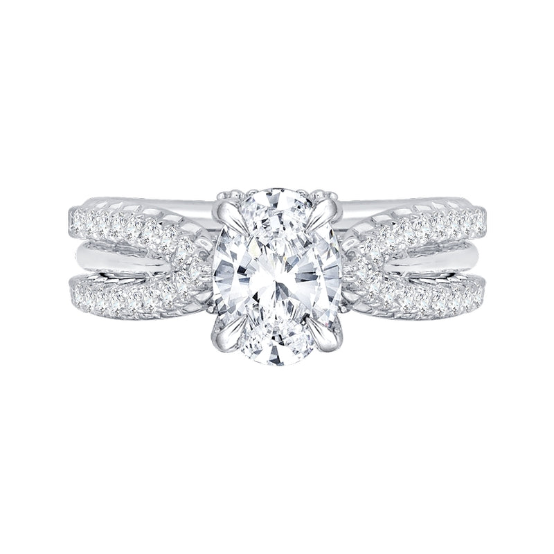 Shah Luxury 14K White Gold Oval Diamond Engagement Ring with Split Shank (Semi-Mount)