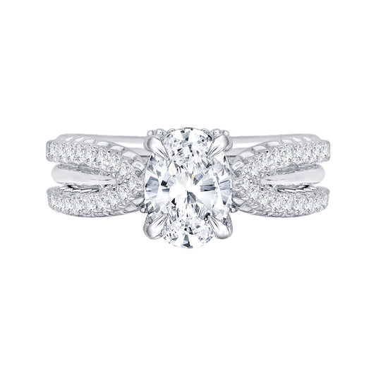Shah Luxury 14K White Gold Oval Diamond Engagement Ring with Split Shank (Semi-Mount)