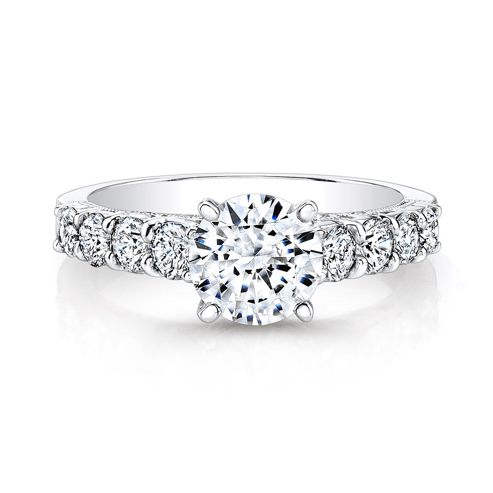 18k White Gold Prong and Bezel Set Round Diamond Engagement Ring