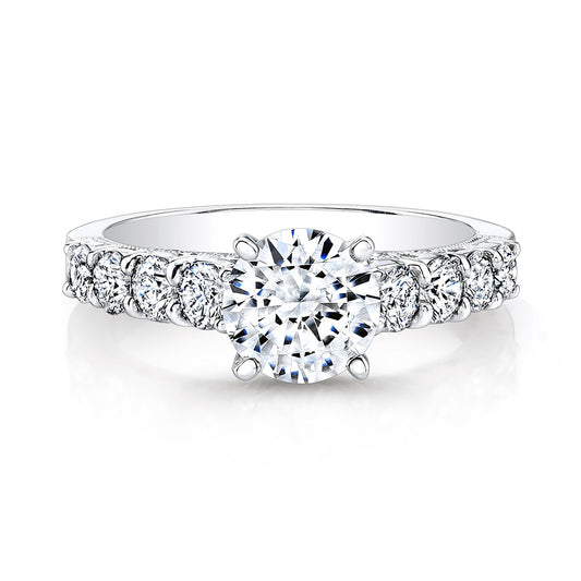 18k White Gold Prong and Bezel Set Round Diamond Engagement Ring