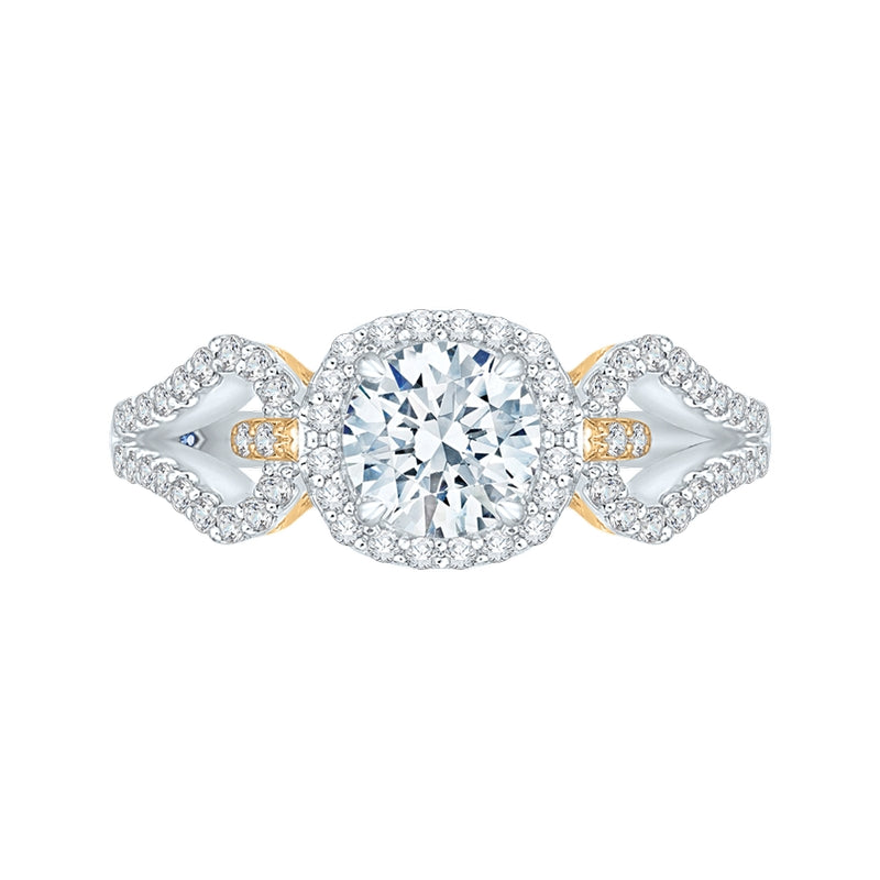 Shah Luxury 14K Tow-Tone Gold Round Diamond Halo Engagement Ring with Split Shank (Semi-Mount)