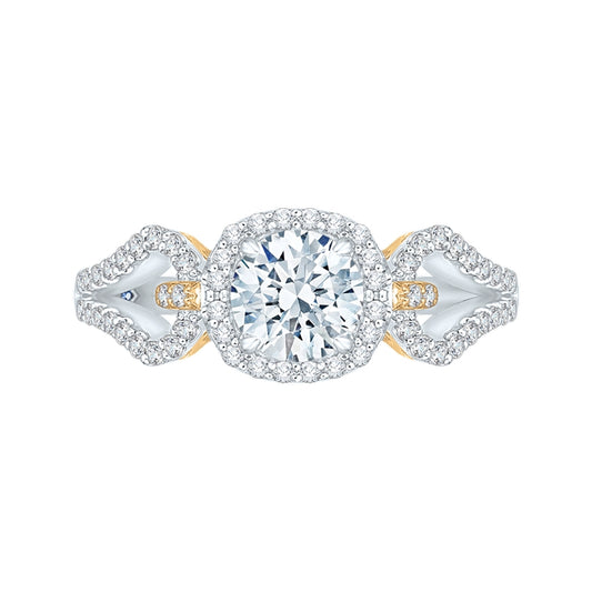 Shah Luxury 14K Tow-Tone Gold Round Diamond Halo Engagement Ring with Split Shank (Semi-Mount)