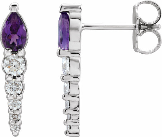 14K White Amethyst & 1/4 CTW Diamond Earrings