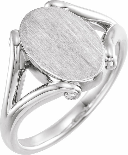 14K White 13x9 mm Oval Signet Ring