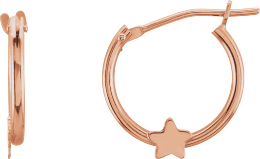 14K Rose Hinged Hoop Earrings with Star