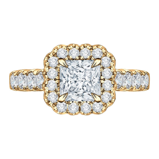 Shah Luxury 14K Yellow Gold Princess Diamond Halo Engagement Ring (Semi-Mount)