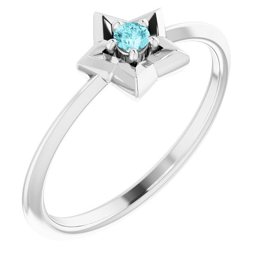 14K White 3 mm Round December Youth Star Birthstone Ring