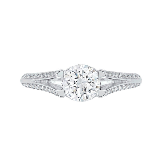 Shah Luxury 14K White Gold Round Diamond Engagement Ring with Split Shank (Semi-Mount)