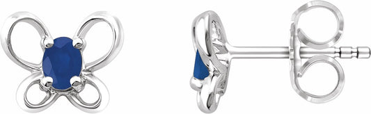 14K White 4x3 mm Oval September Youth Butterfly Birthstone Earrings