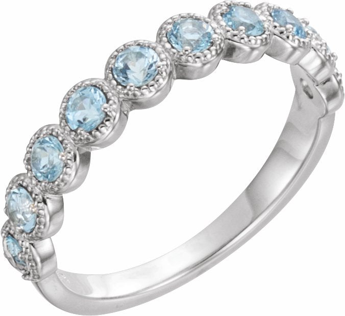 14K White Aquamarine Beaded Ring