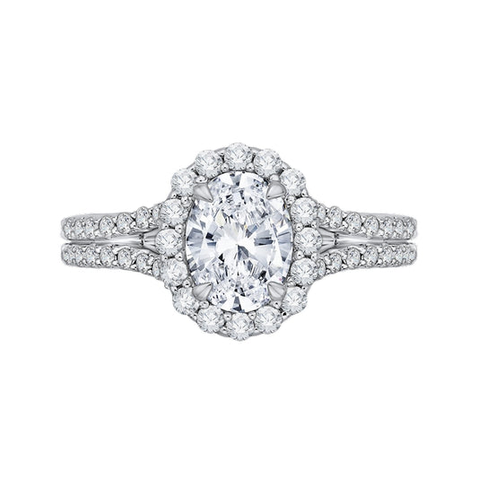 Shah Luxury 14K Two-Tone Gold Oval Diamond Halo Vintage Engagement Ring with Split Shank (Semi-Mount)