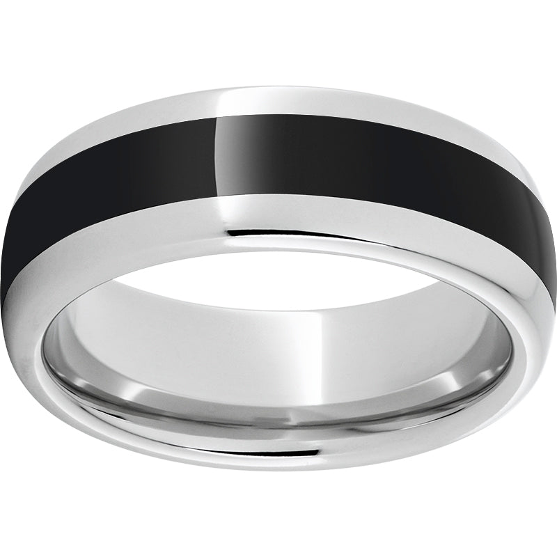 Serinium Domed Band with Black CeramicInlay