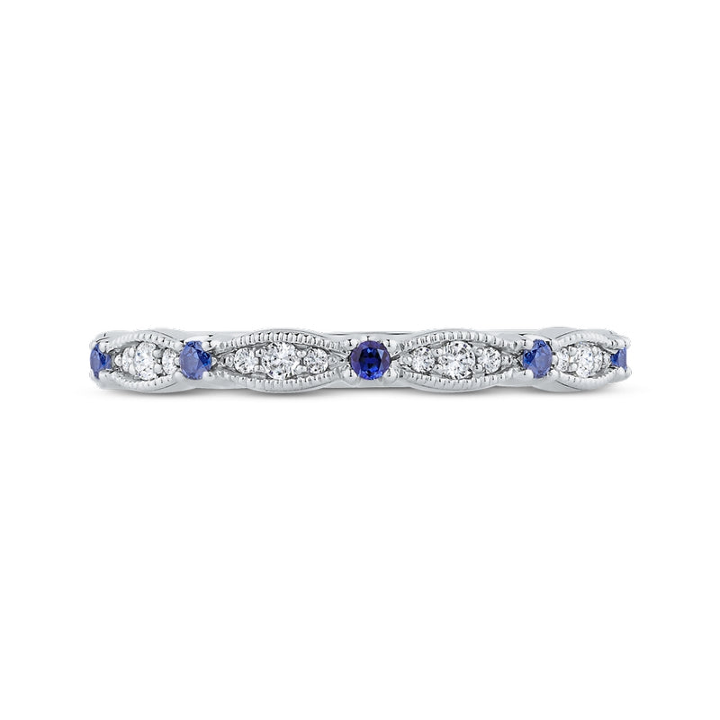 Shah Luxury 14K White Gold Round Diamond & Sapphire Wedding Band