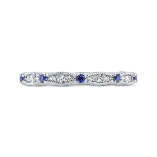 Shah Luxury 14K White Gold Round Diamond & Sapphire Wedding Band