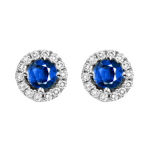 Gems One 14Kt White Gold Diamond (1/8Ctw) & Sapphire (1/3 Ctw) Earring