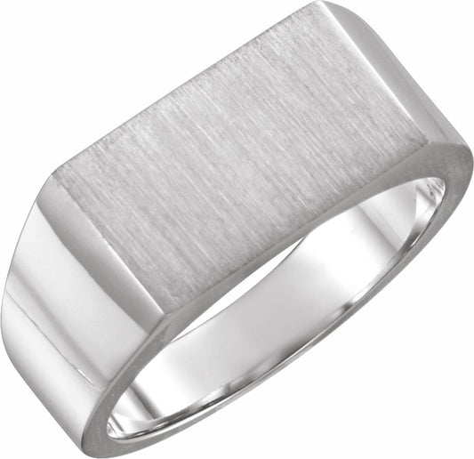 14K White 15x9 mm Rectangle Signet Ring