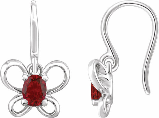 14K White 4x3 mm Oval January Youth Butterfly Birthstone Earrings