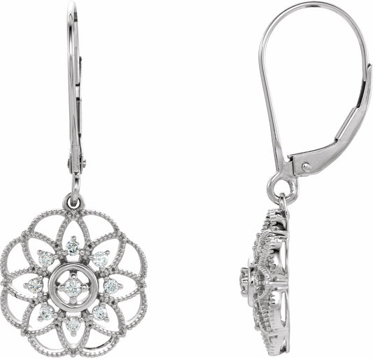 14K White 1/5 CTW Diamond Granulated Filigree Earrings