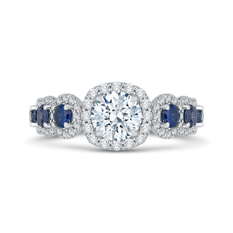 Shah Luxury 14K Two-Tone Gold Round Diamond Engagement Ring with Sapphire (Semi-Mount)