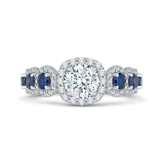Shah Luxury 14K Two-Tone Gold Round Diamond Engagement Ring with Sapphire (Semi-Mount)