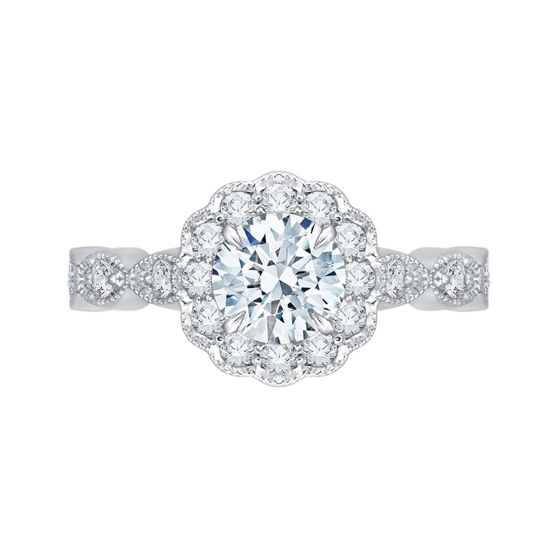 Shah Luxury 14K White Gold Round Diamond Halo Engagement Ring (Semi-Mount)