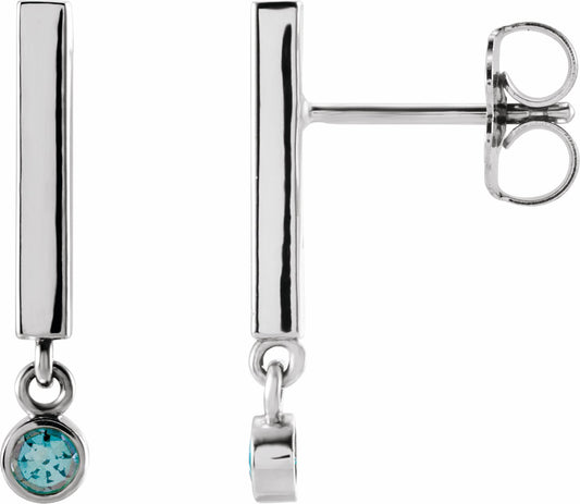 14K White Aquamarine Bar Earrings