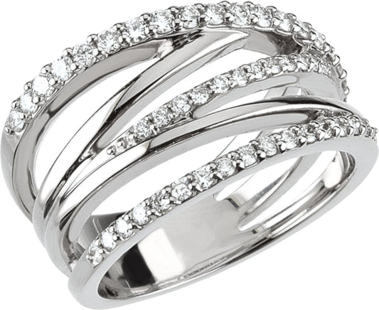 14K White 1/2 CTW Diamond Criss Cross Ring