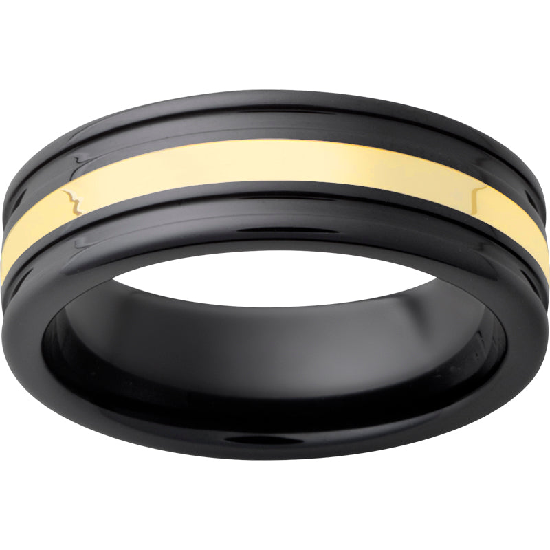 Black Diamond Ceramic Band with 2mm 18K Yellow Gold Inlay