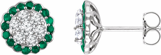 14K White Emerald & 5/8 CTW Diamond Earrings