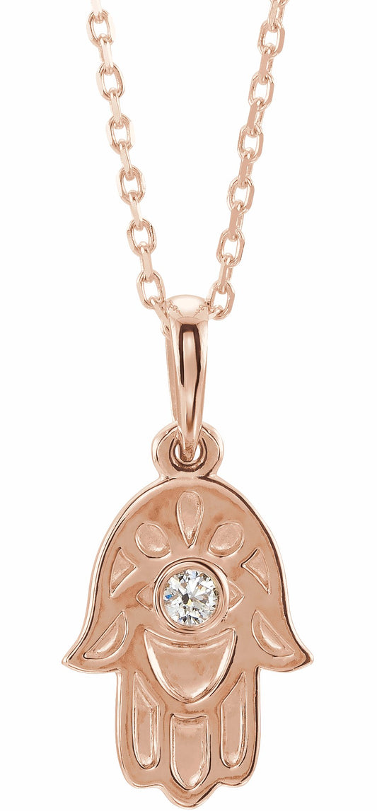 14K Rose .03 CTW Diamond Hamsa 16-18 Necklace