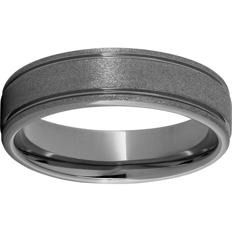 Rugged Tungsten  6mm Rounded Edge Band with Stone Finish