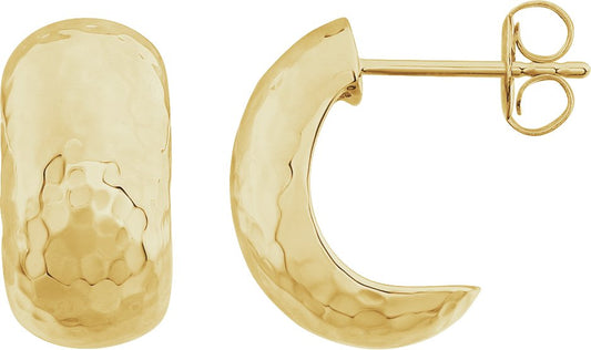 14K Yellow 15.2x7.9 mm Hammered J-Hoop Earrings